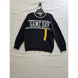 Vince Camuto Game Day Sweater Black White Cotton Crewneck Womens Medium‎
